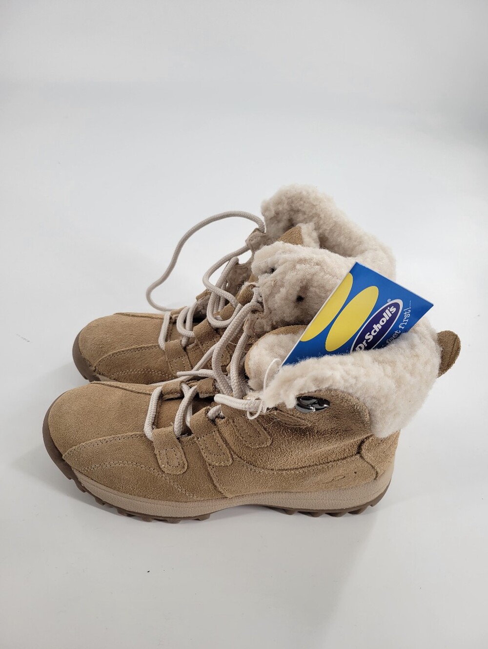 Dr. Scholl's Womens Winter Tan Suede Fur-Lined Lace-Up Boots Size 5.5 New